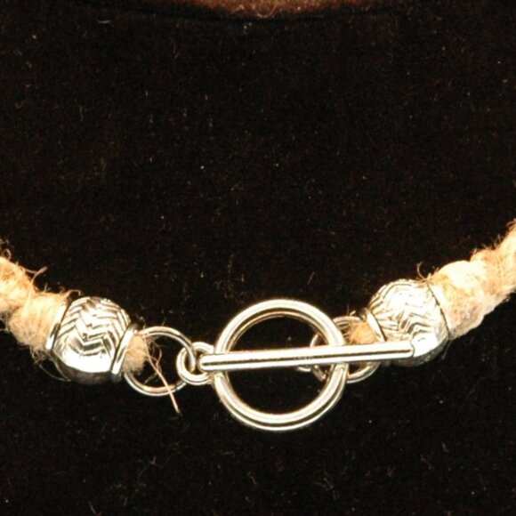 Flower Wrapped Blue Hexagonal Healing Crystal on a Handmade 22" Brown Hemp Chain - Picture 3 of 7